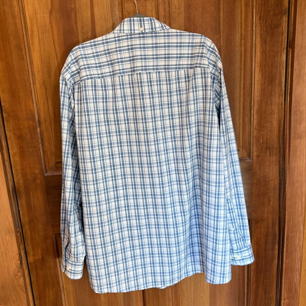 Duluth Trading Mens XL Relaxed Fit Blue Plaid CoolMax Stretch Button Down Shirt - Picture 5 of 9
